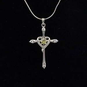 S925 1.25" Cross Pendent with 16" Chain-August (L. Green-Cubic Zirconia)